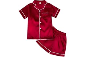 Weixinbuy Pajama Set for Kid Baby Boy Girl Button-up Silk Pajama Sleepwear Nightwear Loungewear Clothes Set Gifts for Kids