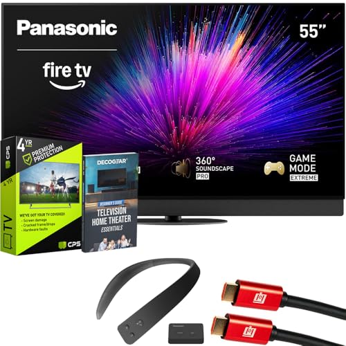 Panasonic TV-55Z95BP Z95BP Series 55 inch LED 4K UHD Smart Fire TV Bundle with WN10 Neck Speaker, 4 YR CPS Enhanced Protection, 2X HDMI Cable & Deco Gear Complete Home Theater Beginner's Guidebook