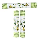 Daisy and Butterfly Green and White Appliance Handle Covers, 3 Piece Set for Oven and Refrigerator, Green