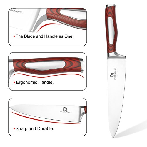VestaWare Chef Knife 8 Inch Professional German High Carbon Stainless Steel Kitchen Knives Razor Sharp Blade & Ergonomic Handle with Gift Box