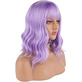 eNilecor Lavender Purple Wig Short Colorful colored Curly Wavy Synthetic Bob Wigs with Air Bangs 14" Natural Lilac Neon Wigs for Women
