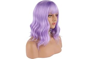 eNilecor Lavender Purple Wig Short Colorful colored Curly Wavy Synthetic Bob Wigs with Air Bangs 14" Natural Wigs for Women