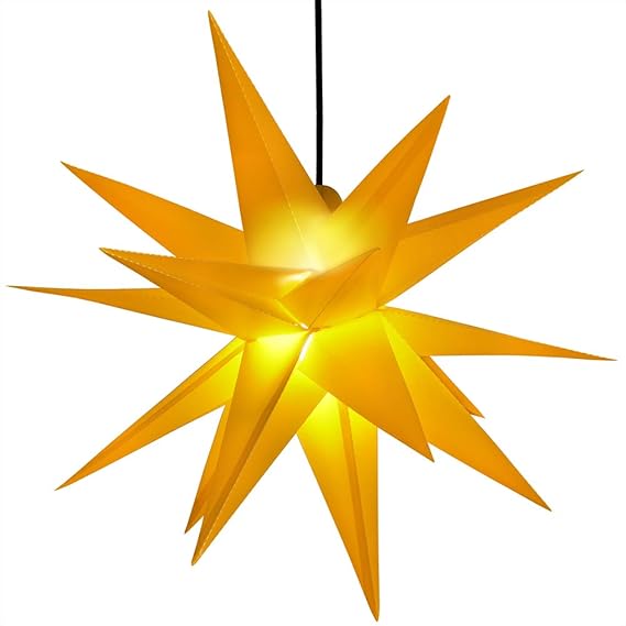 ETiME Adventsstern 60cm Weihnachtsstern Stern 3D Kunststoff Außenstern Fensterstern mit 18 Zacken Faltstern Gelb Deko (Gelb K