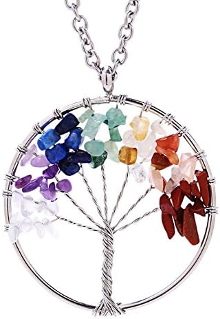 Eamaott Tree of life pendant Amethyst Rose Crystal Necklace Gemstone Chakra Jewelry Mothers Day Gifts