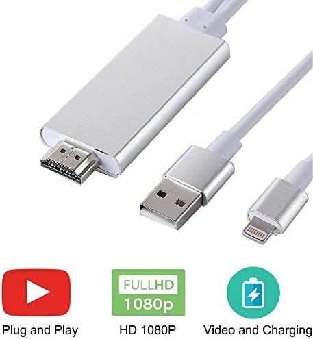 PTVSCREEN 1080P Lightning to HDMI Adapter Cable Digital AV HDTV Connector Cable for iPhone,iPad,iPod,Plug and Play