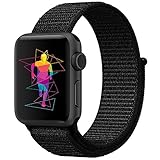 INTENY Sport Band Compatible with Apple Watch 44mm, Soft Lightweight Breathable Nylon Sport Loop, Strap Replacement for iWatch Series 4 (Dark Black, 44mm)