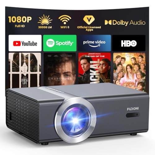 FUDONI Smart WiFi6 Bluetooth Projector Built-in Apps