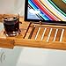 WELLAND Bathtub Caddy Bamboo Bath Tray with Adjustable Extending Sides, Bath and Bed Tray, Cellphone Tray, Book Reading Rack, Cup, Wine Glass Holder and Tablet Holder (Natural Bamboo Color)