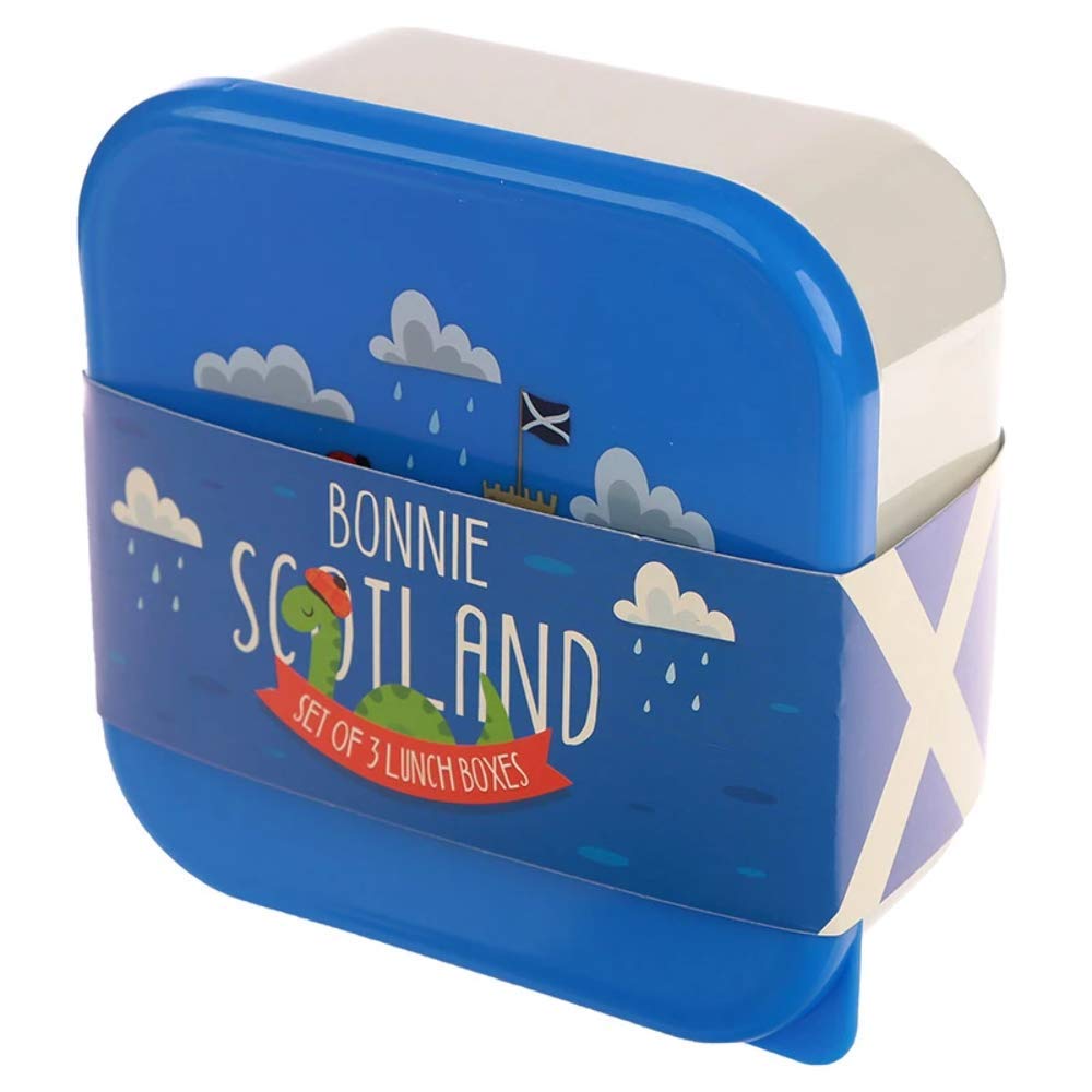 Puckator Nessie Bonnie Scotland Reusable Lidded Snack Pot Lunch Box Set of 3, BPA Free PVC, Nursery School Travel Home, Large 5.5x11.5x11.5cm Medium 4.5x10x19cm Small 4x8.5x8.5cm