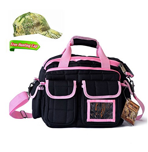 UPC 742010037620, Explorer R1 16&quot;x11&quot;x10&quot; Deluxe Multifunctional Tactical Padded Shooting Ammo Range Rangemaster Gear Carry Bag Pistol Hand Gun Case Black W/ Pink Trim,Free Gift Camo Hunting Sports Caps