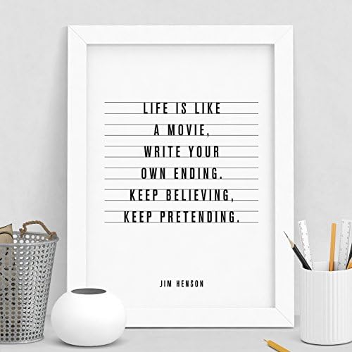 Life is Like a Movie Jim Henson Quote Inspirational Print Home Decor Typography Poster Black and White Wall Art