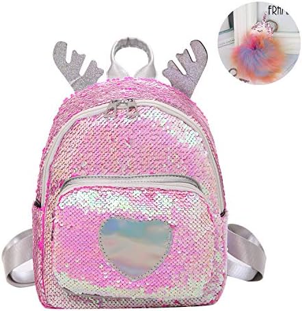 CCUT Sequin Deer Horn Backpack Pink Backbag Toddler Kids Backpacks Cute Sequin Little Girls Animal Backpacks Gifts (C - Pink)