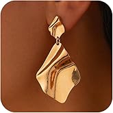 Stylish Gold Twisted Pleated Dangle Drop Earrings for Women, Statement Silver Irregular Geometric Non Tarnish Dangly Earring Trendy Party Jewelry Gift