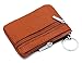 DKER Genuine Leather Card Case Wallet / Coin Change Purse with Key Ring - Brown