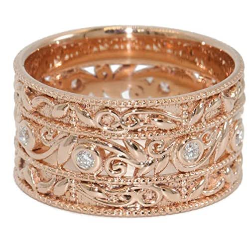 Rose gold wedding ring diamond row ladies rings her Amazon.com: 14k Rose gold Wedding Rings, Diamond Wedding Band, Rose