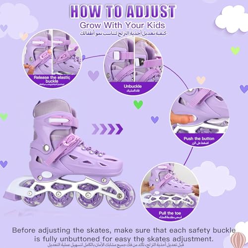 Kids Roller Skates,Adjustable Roller Skates for beginners,Comfortable roller skates,4 Light up Wheels and Sizes Adjustable Quad Skate for Indoor Outdoor for Girls Kids