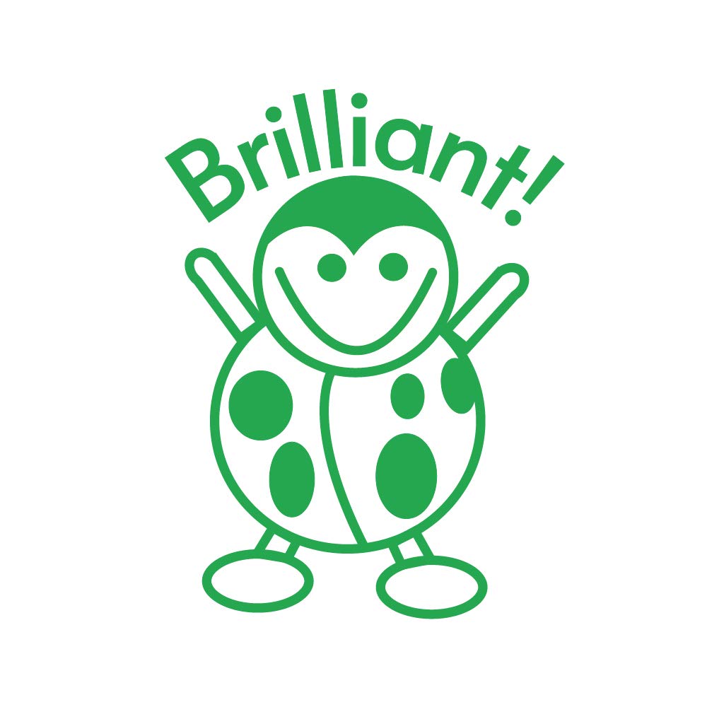 SuperStickers - Ladybird Pre Inked Teacher Stamper for Marking - Green with Message 'Brilliant'