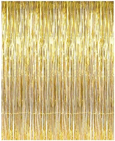 Anyasen backdrops for Party Metallic Tinsel Curtains foil Fringe Curtain Gold foil Curtain Gold Decorations Party Decorations(Gold, Pack of 1)