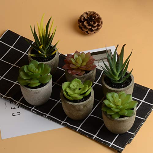 image for HappyHapi 6 Pcs Assorted Potted Artificial Succulent Plants Decorative