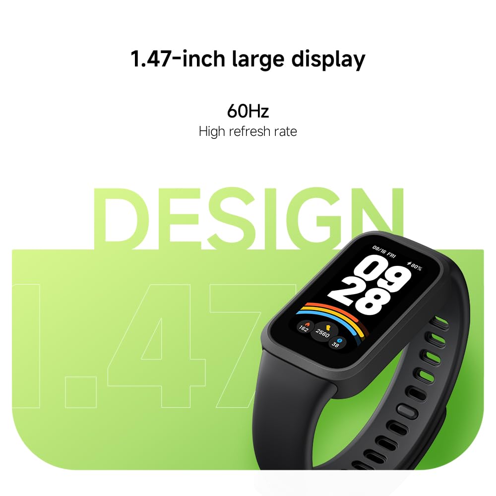 XIAOMI Smart Band 9 Active Global Version 1.47'' Display 18-Day Battery Life Modes All-Day Health and Fitness Monitoring 5ATM (Black)