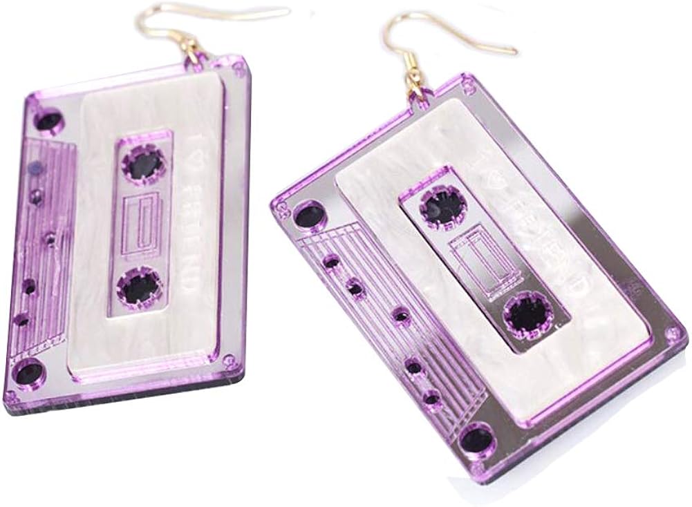 Personality Cassette Tape Dangle Earrings Acrylic Punk Funny Earrings for Women Girls