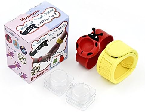 Hhannpro Natural Mosquito Repellent Bracelets 2 in 1 set DEET Free Outdoor and Indoor Insect Repeller Wristband, Color Red and Yellow