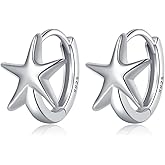 Reffeer Solid 925 Sterling Silver Starfish Hoop Earrings for Women Girls Beach Starfish Earrings Huggie