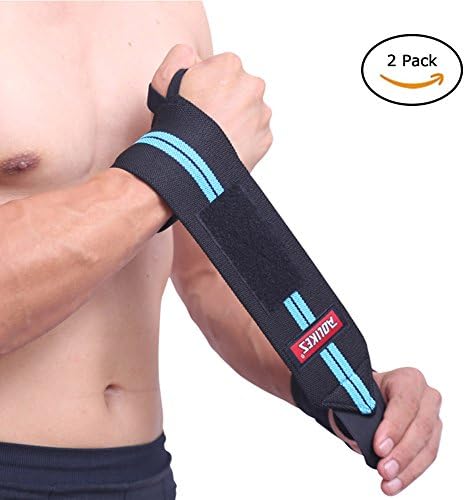 Musgneer (Set of 2)Weightlifting Wrist Wraps Braces Support Belt Straps Protector with Thumb Loops for Gym,Bodybuilding,Strength Training Black&amp;Blue