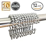 Freetophome Stainless Steel Double Shower Curtain Hooks, Polished Chrome, Rustproof, Bathroom Hooks for Curtain Rod, Set of 12