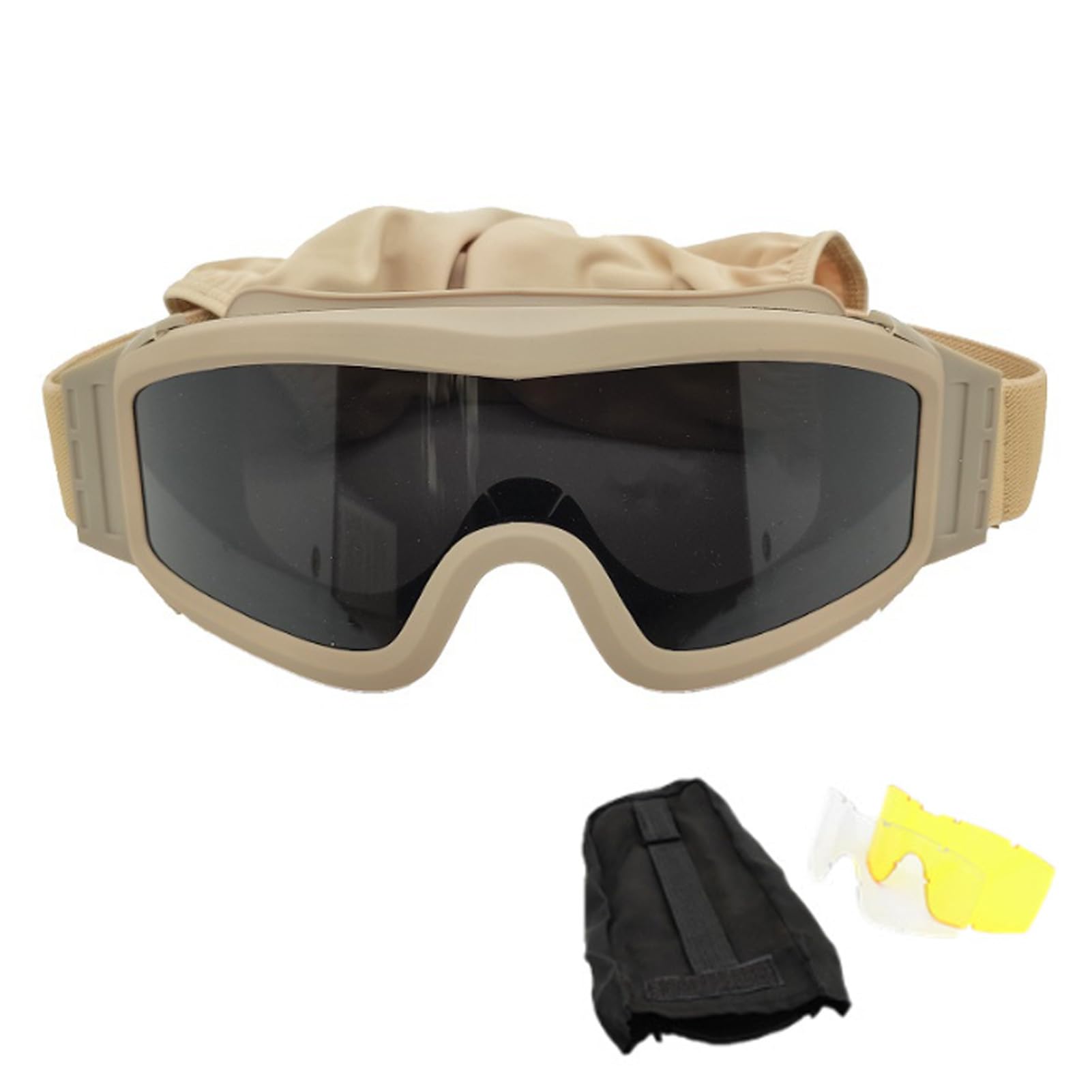 Desert Locust Goggle, Outdoor Sports Military Tactical Airsoft Goggles Alpha Ballistic Goggles Windproof Sand Proof Impact Proof with 2 Lens and Cloth Bag, Khaki
