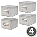 mDesign Set of 4 Fabric Closet Storage Box with Lid - Large Storage Box for in The Wardrobe - Perfect Clothes Storage Box with Lid - Taupe/Natural