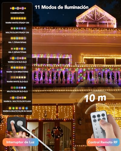 Curtain Lights Christmas Outdoor 10 m, 400 LED String Lights, Waterfall Extendable, Memory Function, 11 Modes, 3 Timers, Decoration for Christmas, Party, Wedding, Garden, Balcony, Window