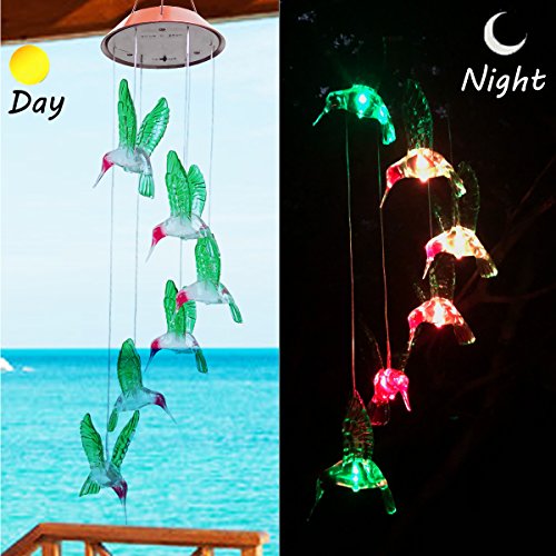 LED Solar Wind Chime - Outdoor Waterproof Solar Powered LED Changing Light Color Mobile Six Hummingbird Wind Chimes For Home,Party,Festival Decor,Valentines Gift,Night Garden Decoration (Hummingbird) - Thumbnail 7