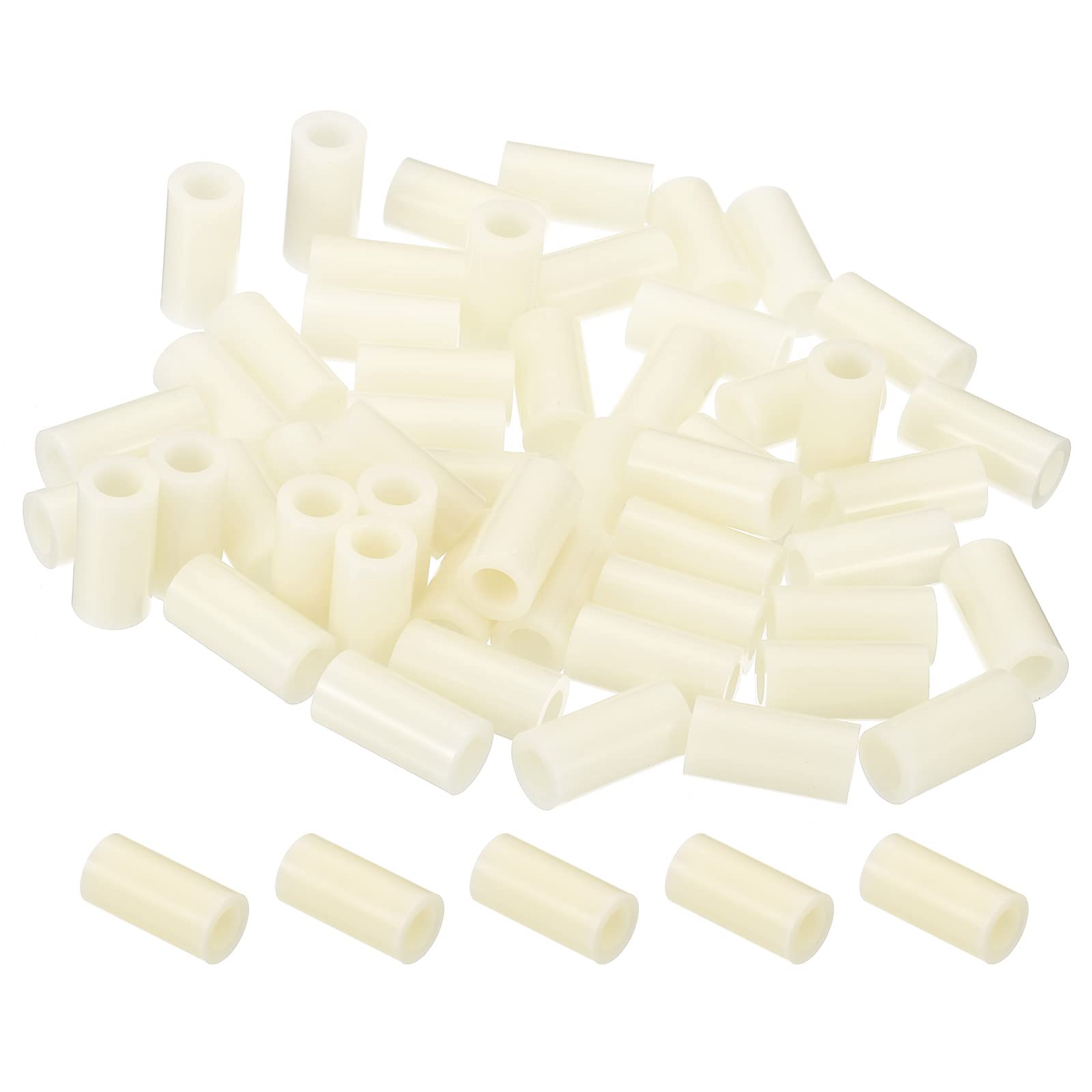 PATIKIL 5.2mm ID x 9mm OD x 18mm L Round Spacers Washers, 50 Pack ABS Plastic Standoff Gaskets for M5 Hardware Screws Bolts for 3D Printer Electrical Outlet, Beige