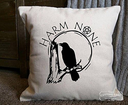 MisshowpillowCASE Harm None Cotton Canvas Pillow | Witch Pillow | Wiccan Gift | Gift for Witch | Witchy Decor | Witchcraft | Raven Pillow | Pentacle Pilloiw 16 in