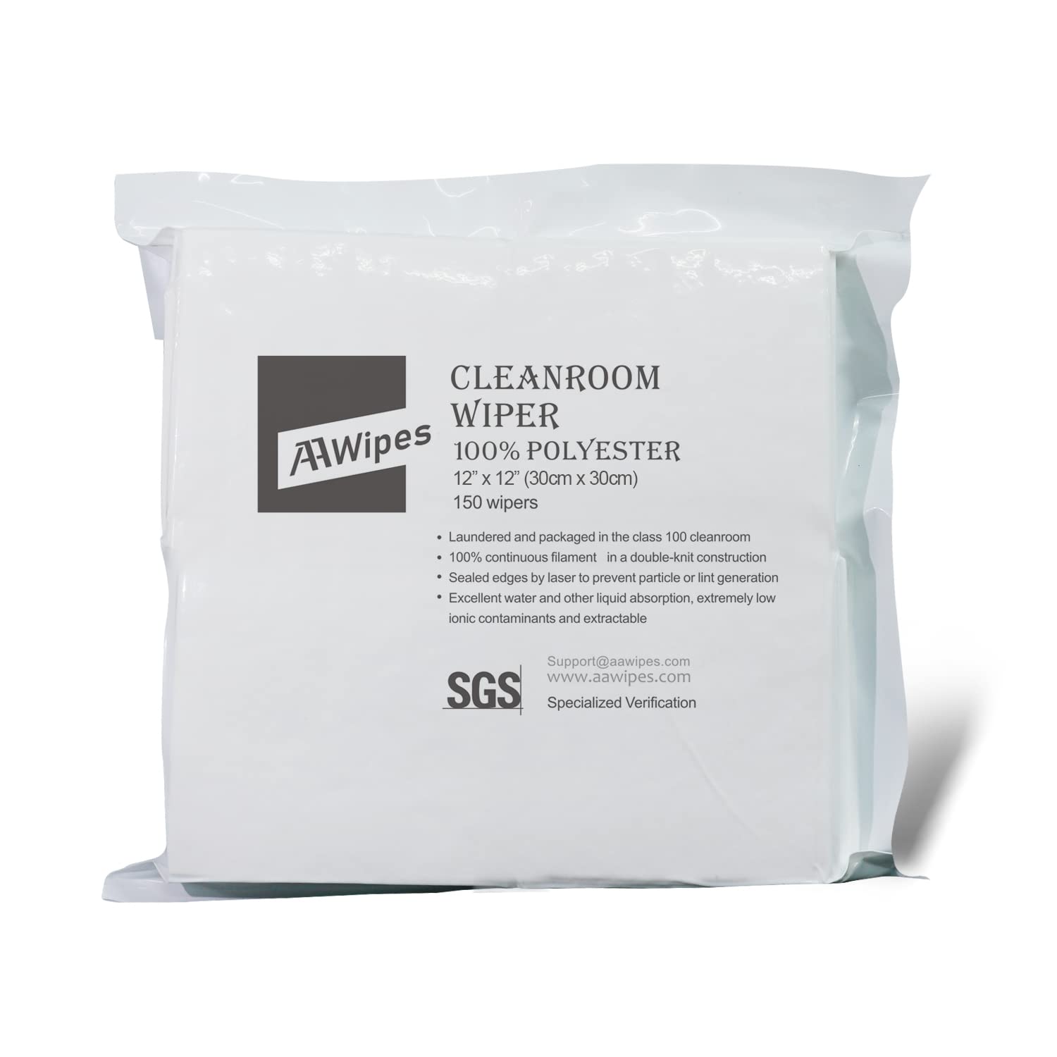 Photo 1 of AAwipes Cleanroom Polyester Wipers 12"x12" (Bag of 150 Pcs) Double Knit 100% Polyester Wipes Lint Free Cloths with Ultra-fine Filaments, Laser Sealed Edge, Class 100 Cloths, Ultra-Soft Wipes