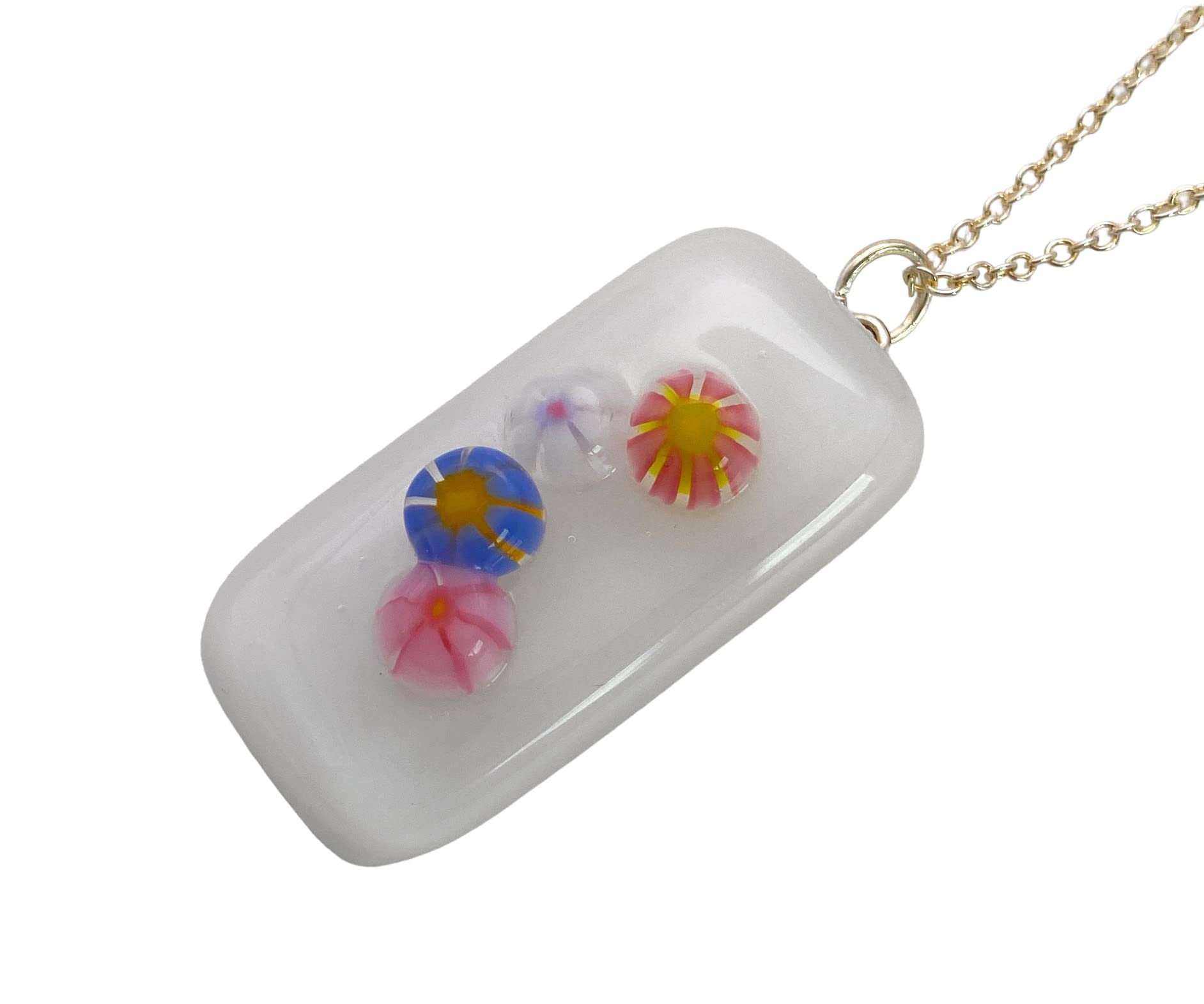 Flower Pendant, Glass Flower Pendant, Handmade Glass Pendant, Dichroic Glass Pendant, Floral Pendant, Glass Pendant, Millefiori Pendant