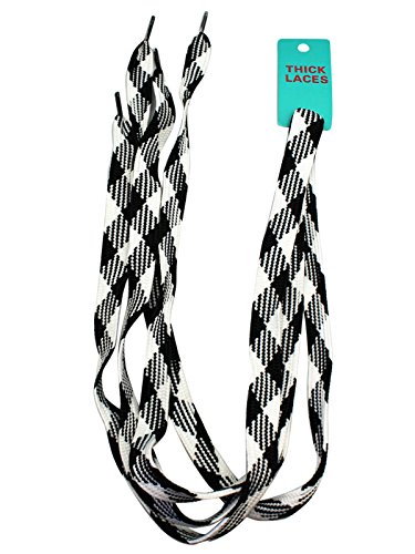 Black and White Interwoven Diamond Pattern Thick Lace Shoelaces (2pc)