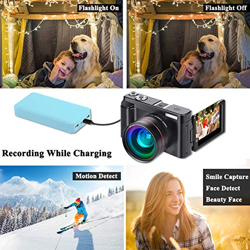 Digital Camera Vlogging Camera for YouTube, Aasonida Video Camera Ultra HD 1080P 30FPS 24MP Camcorder Vlog Camera with Wide Angle Lens, WiFi Function,3.0" IPS Flip Screen,16X Digital Zoom,2 Batteries