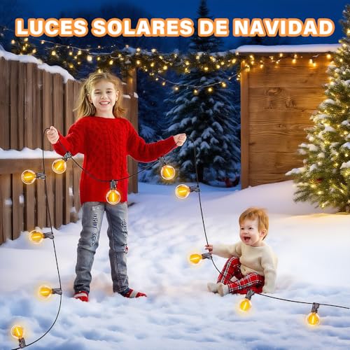 KIROGILY Luces para Exterior Jardin G40 de 15m 25+1,Guirnalda de Luces para Exterior Inastillables Alto Brillo, Focos para Exterior Impermeable IP65 Solares, para Decoracion Halloween Navidad