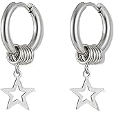 Hoop Earrings for Women Men Stainless Steel Titanium Silver Black Dangle Anime Punk Goth Jewelry Gift