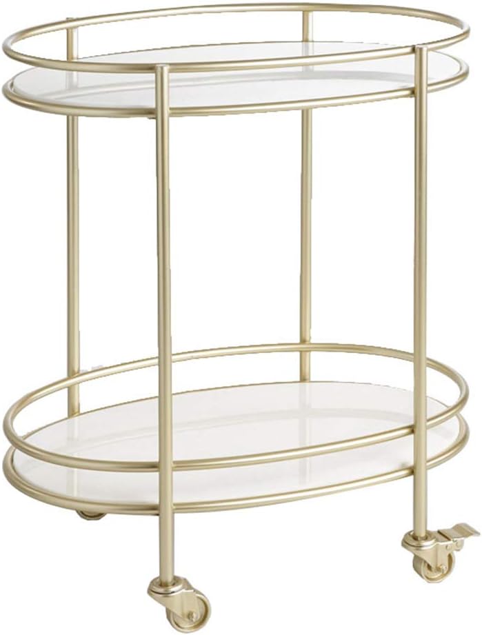 PLHMS 2-Tier Serving Cart,Oval Wine Bar Cart with Casters,Durable Storage Trolley Shelves,Suitable for Kitchen, Club, Living Room