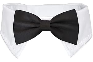 Extra Large Dog Tuxedo Collar, KOOLMOX Dog Bow Tie, Handcrafted Black Dog Bowtie with 22.8'' Adjustable Tux White Dog Collar 