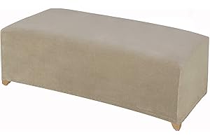 LUSHVIDA Stretch Ottoman Slipcover - Velvet Rectangle Stool Cover Soft Furniture Protector with Elastic Bottom