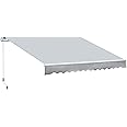 Outsunny 12' x 8' Retractable Awning Patio Awnings Sun Shade Shelter with Manual Crank Handle, 280g/m² UV & Water-Resistant Fabric and Aluminum Frame for Deck, Balcony, Yard, Light Gray