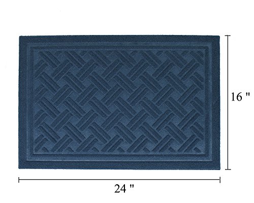 YK Decor Indoor Outdoor Entrance Rug Floor Mats Shoe Scraper Doormat Non Slip Rubber Backing Heavy Duty Door Mat Waterproof Low-Profile Mats for Entry Garage High Traffic Areas (24x16 inch, Blue)