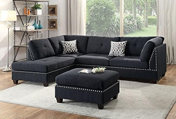 Poundex Bobkona Viola Linen-Like Polyfabric Sectional with Ottoman