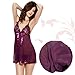 QYUHE Women's Sexy Lingerie Sets Lcae Babydolls Mini Nightwear 2 Pieces Mesh Chemises and G-String Pruple L