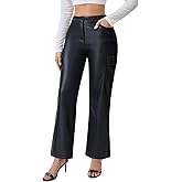 Gaiibbt Women’s High Waist Faux Leather Pants PU Straight Leg Wide Leg Trousers with Pockets