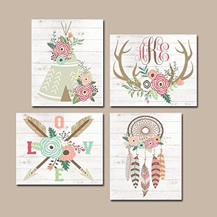 Amazon Com Tribal Nursery Wall Art Girl Woodland Decor